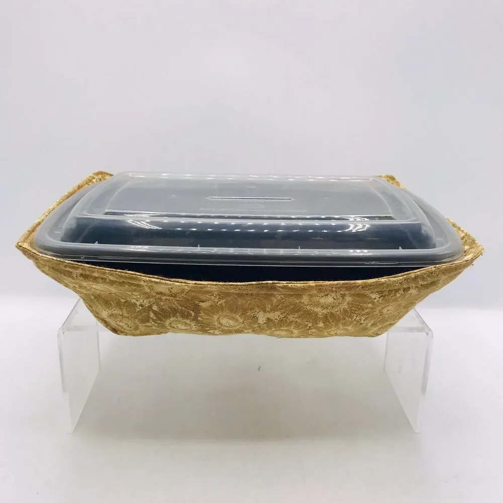 Reversible Microwave Cozie For Takeout Containers Cottage Floral Neutral Tans
